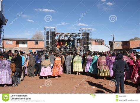 People At Concert In Bolivian Village Altiplano La Paz