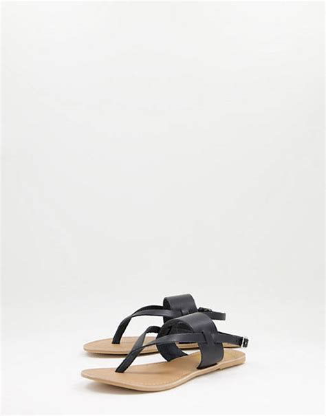 Rule London Leather Toe Post Sling Back Sandals In Black Asos