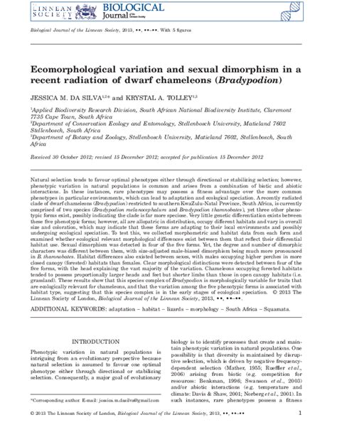 Pdf Ecomorphological Variation And Sexual Dimorphism In