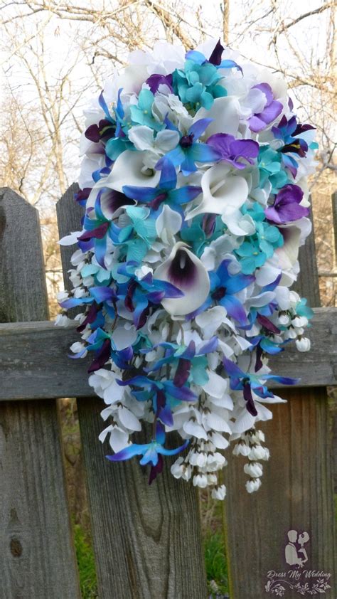 dress my wedding cascading blue orchid bouquet with turquoise and