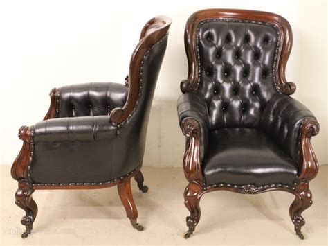 pair victorian leather upholstered library chairs antiques atlas