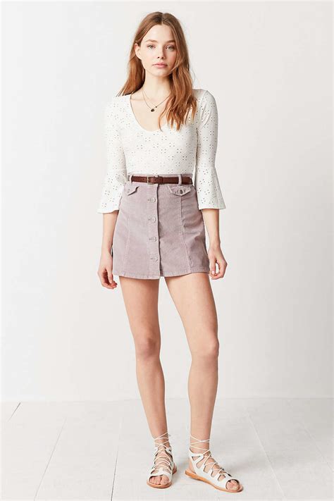Lyst Bdg Corduroy Button Front Mini Skirt In Pink