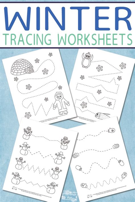 winter tracing worksheets  kids itsy bitsy fun