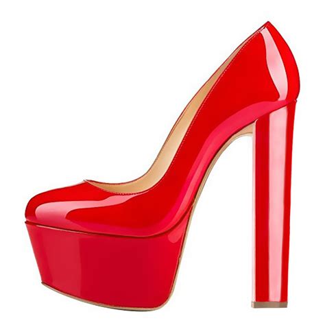red platform  toe pumps chunky heels pumps onlymaker