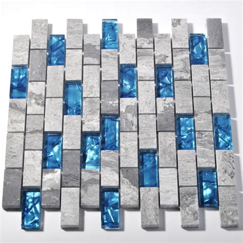 Blue Glass Tile Kitchen Backsplash Subway Marble Bathroom