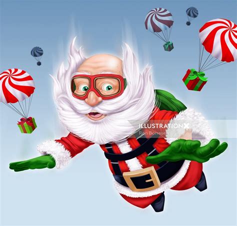 flying santa illustration  ron borresen