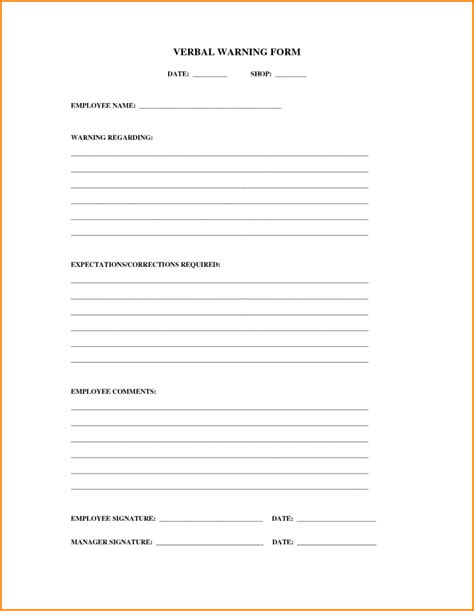 employee verbal warning form  verbal warning form form resume