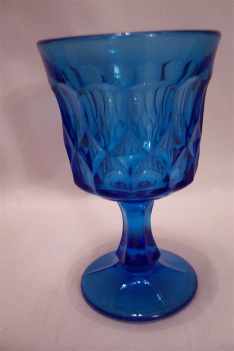 Set Of 5 Cobalt Blue Thumbprint Wine Glasses