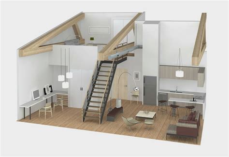 overhead view   living room  kitchen  stairs leading     floor