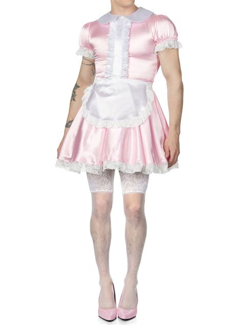 Men S Pink Satin French Maid Dress Fantasy Costumes For