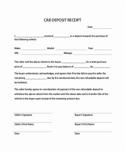 car deposit agreement beautiful  payment receipt sample  examples