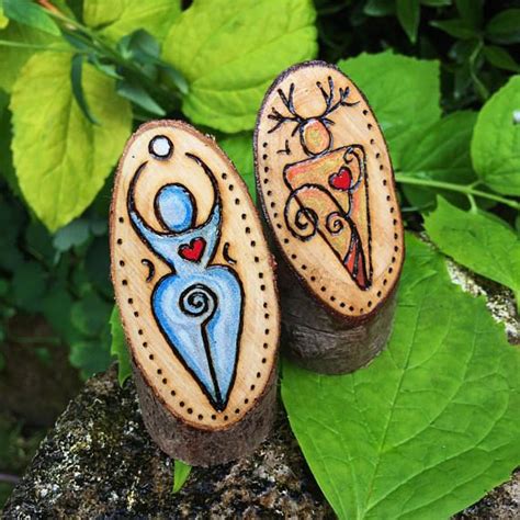 Witches Altar Pieces Wood Horned God And Spiral Goddess In