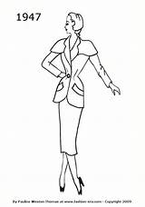 Fashion Silhouettes 1947 Suit Drawings 1940s 1940 Silhouette Line History 1953 Costume Women Drawing Skirt Sketch Pencil Colouring Suits Era sketch template