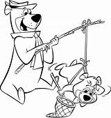 Boo Yogi Coloring Pages Bear Kids Fishing sketch template