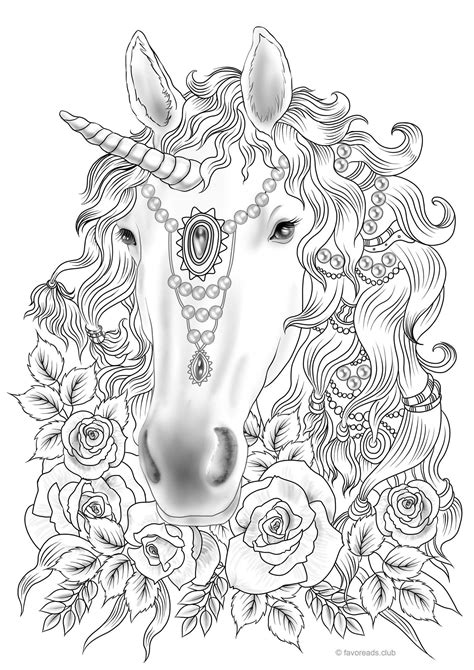 unicorn printable adult coloring page  favoreads coloring book