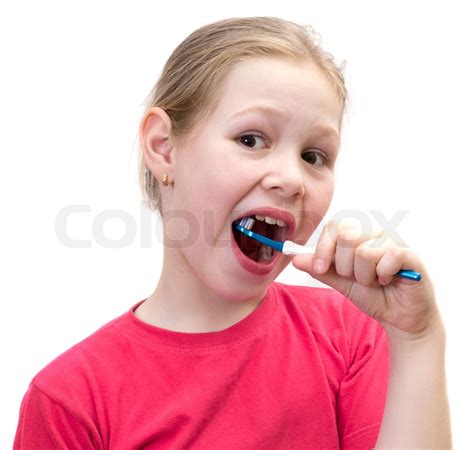 The Girl Brushes Teeth A Tooth Brush Stock Image Colourbox