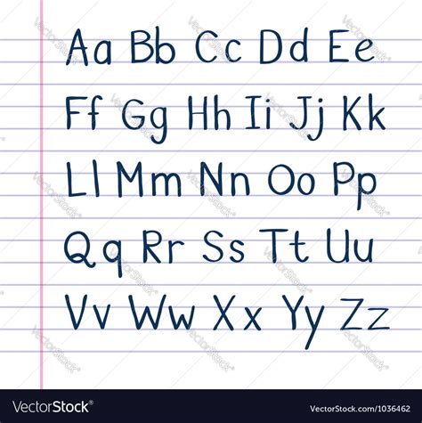 handwritten alphabet  lined paper royalty  vector