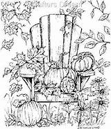 Fall Coloring Pages Scenery Pumpkin Autumn Northwoods Scene Sheets Rubber Landscape Drawing Stamp Adirondack Ebay Trees Winter Stamps Leaves Choose sketch template
