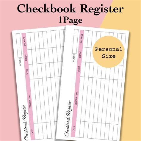 buy personal size checkbook register printable checkbook register
