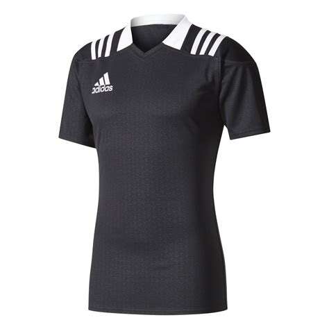 adidas  stripes black fitted rugby jersey  black excell sports uk