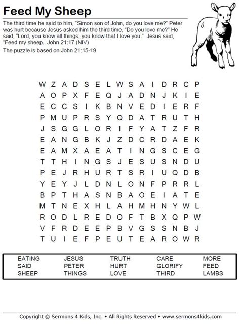 feed  sheep word search puzzle sunday school activities church