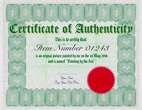 printable certificate authenticity template