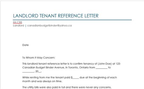 write  tenant reference letter sample letter canadian