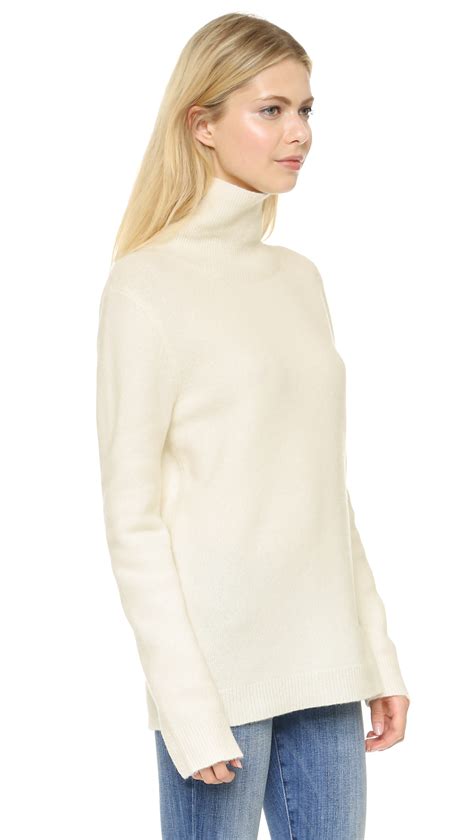dkny long sleeve turtleneck sweater ivory in white lyst