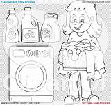 Clipart Laundry Doing Woman Lineart Illustration Happy Royalty Vector Visekart sketch template