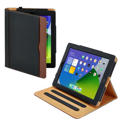 apple ipad air  case black  tan soft leather wallet smart cover  sleepwake feature