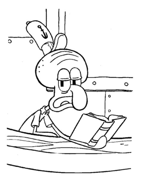 squidward  reading book coloring page  printable coloring pages