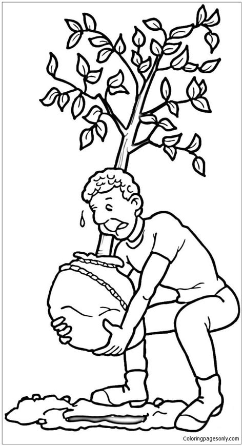 man planting tree coloring page  printable coloring pages