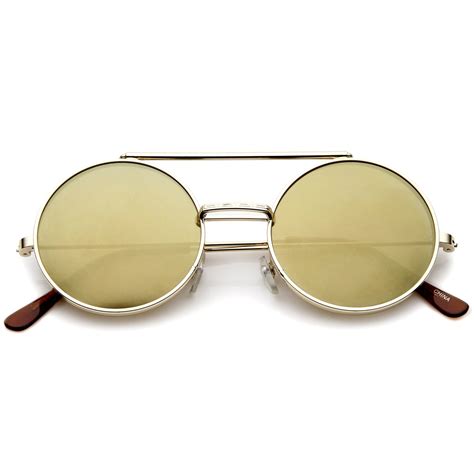 mid size flip up colored mirror lens round django sunglasses 49mm