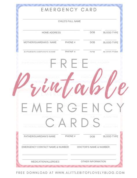 printable emergency cards   kids  printables