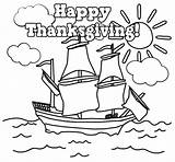 Thanksgiving Coloring Happy Pages Mayflower Sheets Printable Kids Turkey Kindergarten Color Print Activities Printables Drawing Ship Preschool Pilgrims Fall Cute sketch template