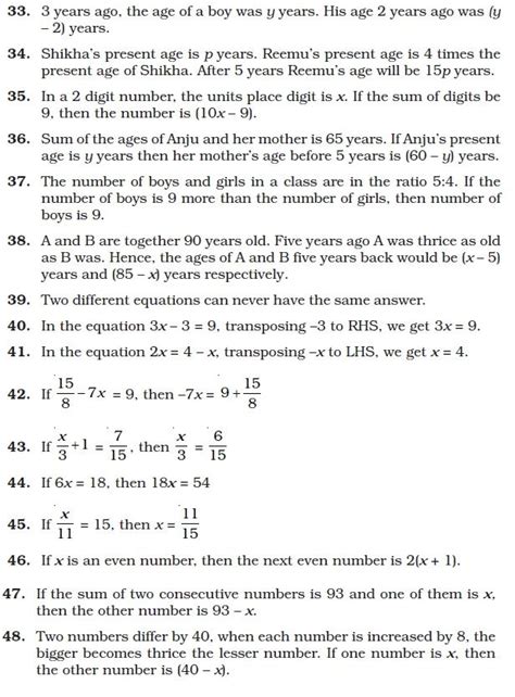 class  important questions  maths linear equations