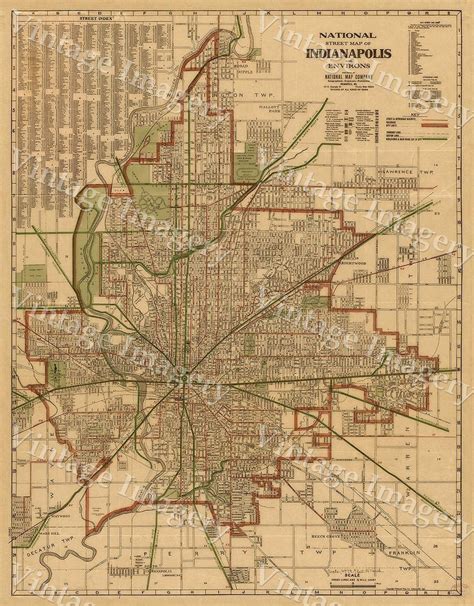 Indianapolis Map 1921 Old Antique Indianapolis Street Map By The