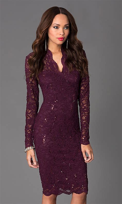 Knee Length Long Sleeve Lace Cocktail Dress