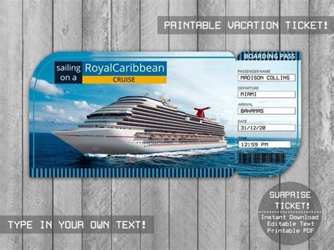 royal caribbean cruise printable ticket boarding pass editable file
