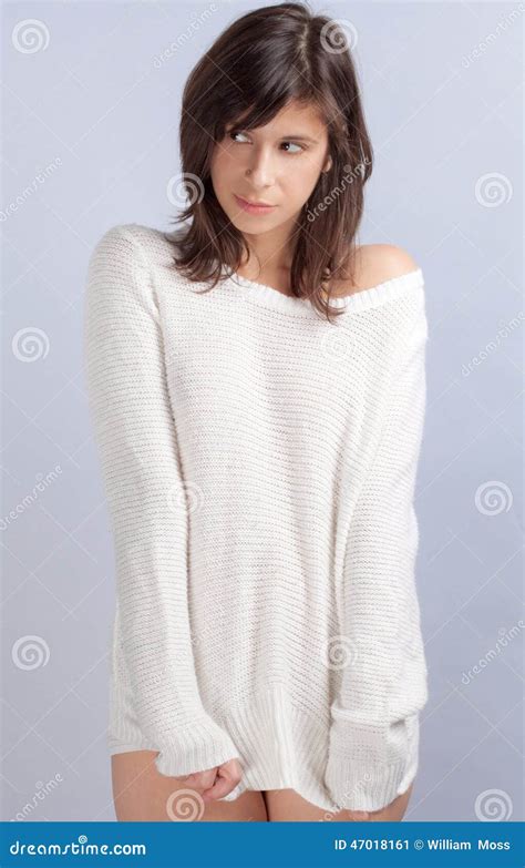 Cute Woman In Sweater Without Pants Stock Image