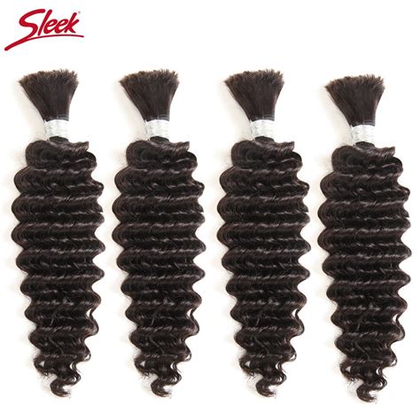 sleek no weft remy brazilian deep wave human braiding hair bulk 4 pcs