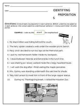 printable preposition worksheets  pictures learning   read