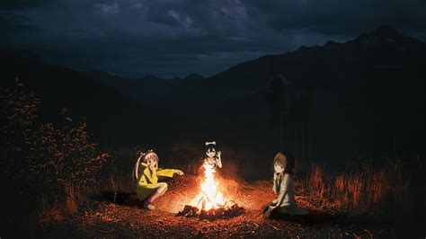 5120x2880px Free Download Hd Wallpaper Anime Girls Fireplace