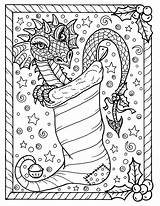 Coloring Pages Christmas Dragon Adult Color Digital Stitch  Adults Sheets Fantasy Book Winterchristmas Abstract Request Something Order Custom Made sketch template