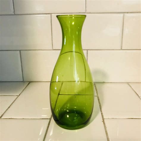 Vintage Olive Green Blown Glass Vase Delicate And Dainty Collectible