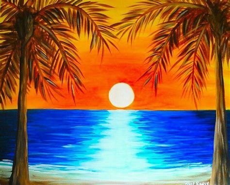 Sunset Beach Sunrise Painting Wine Canvas Easy Canvas