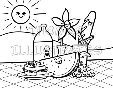fun summer coloring page summer picnic coloring page etsy