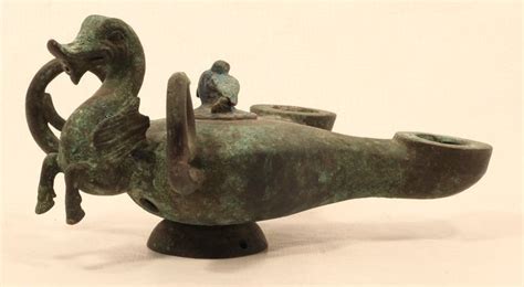 etruscan roman bronze oil lamp hippocampus