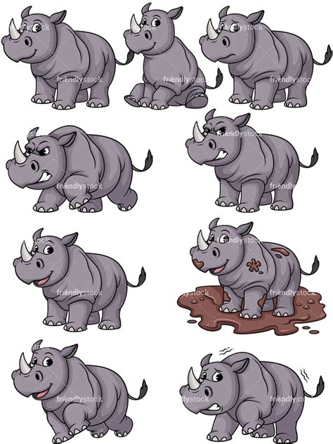 Rhinoceros Vector Collection Cartoon Clipart Friendlystock