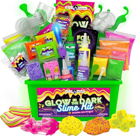 Original Stationery Slime Kit Neon Tropical Con Glow In The Dark Slime